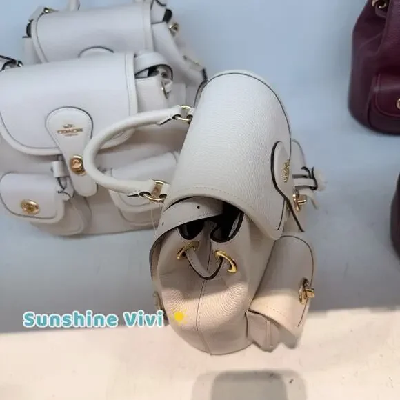 NWT Coach Hadley Backpack CBH09 Refined pebble leather Gold Chalk